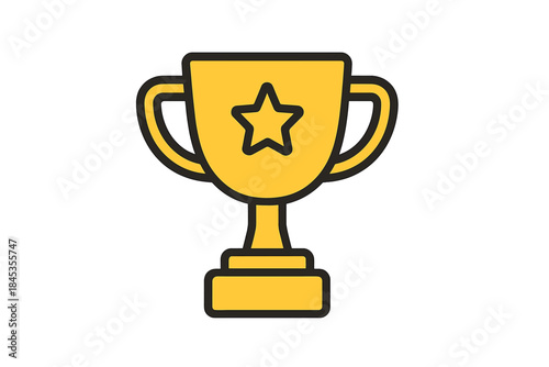 Golden trophy cup with star emblem on a pedestal base