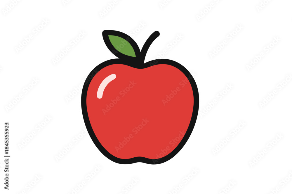 Fototapeta premium Simple red fruit icon with green leaf and stem