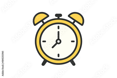 Bright yellow classic alarm clock icon displaying the current time