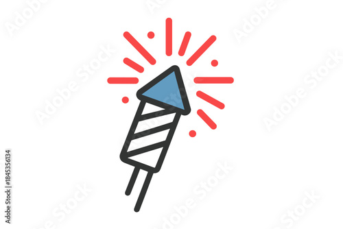 Colorful firework rocket launching with bright sparks in night sky