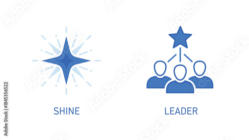 Vector illustration of Leadership concept with shining star guiding three people icons representing teamwork and excellence in business or organization