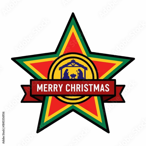 Christmas Star Nativity Scene Merry Christmas Emblem.