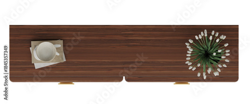 Tableau sur toile Mid-Century Modern Rattan Wood Sideboard Cabinet Isolated on Transparent Backgro