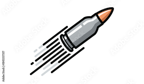 a cartoon illustration depicts a silver bullet speeding forward with dynamic motion lines conveying a sense of velocity and impact high quality professional