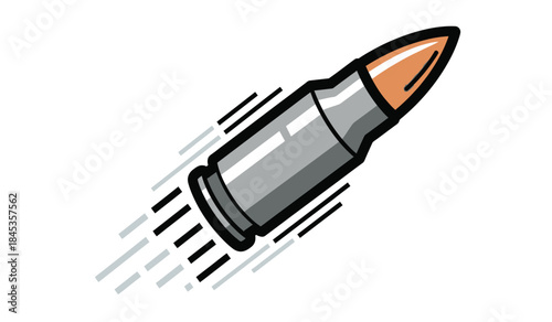 a detailed illustration depicts a single bullet projectile in motion showcasing its metallic casing and pointed tip with speed lines high quality professional