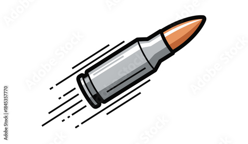 A dynamic illustration of a single bullet in swift motion showcasing a streamlined design with speed lines emphasizing projectile power and potential danger