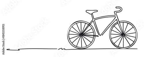 Simple outline drawing of a bicycle with thin lines on a white background, perfect for graphic design, logos, and website elements representing travel and activity.