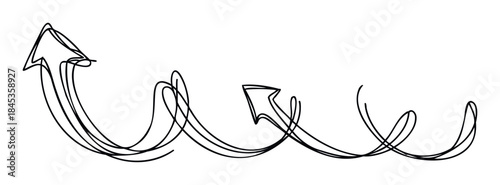 Dynamic winding arrow graphic with multiple twists and turns, representing progress, direction, and movement for business presentations and conceptual themes.