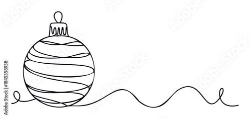 Festive round bauble with swirling ribbon effect and flowing string, perfect for holiday and celebration themes, symbolizing joy and decoration.