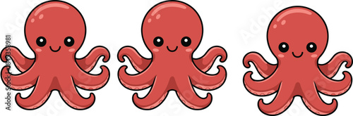Cute octopus cartoon character set vector illustration featuring adorable sea animals isolated white background kids friendly style