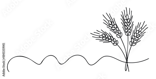 Minimalist line drawing of wheat stalks and a wavy line, representing nature and agriculture, perfect for branding and editorial use.