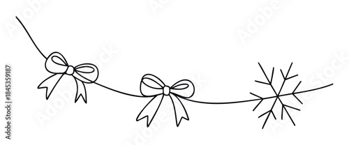 Festive garland with bows and snowflake for holiday decoration, winter season celebration, Christmas party supply and New Year greeting concept