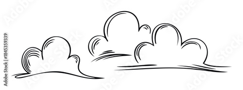 Stylized minimal outline clouds in a simple line drawing composition evoking weather and atmospheric themes suitable for graphic applications