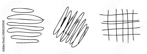 Abstract graphic elements including wavy lines, scribbles, and a grid for graphic projects and visual communication applications.
