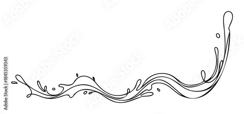Dynamic abstract black line art splash and wave forms creating a sense of movement and energy ideal for graphic overlays and fluid presentation visuals