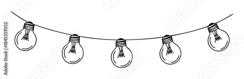 Hand drawn string of light bulbs hanging in a curve, perfect for creating festive decorations or highlighting ideas in celebratory projects and graphic media