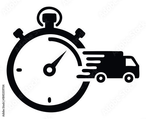 Fast delivery truck icon integrated with a stopwatch symbolizing speed and time efficiency for logistics and shipping services applications.