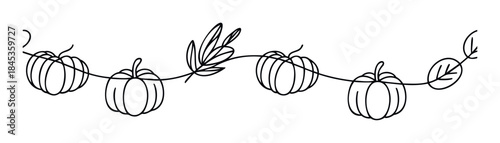 Whimsical outline garland featuring pumpkins and leaves for seasonal decor or autumn celebration projects