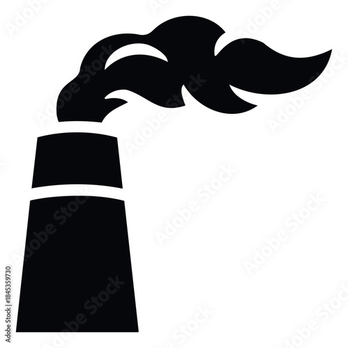 Factory chimney with smoke plume symbolizing pollution and industrial activity, useful for environmental themes and industry concepts.
