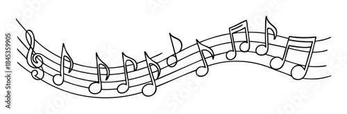 Musical notes flowing on a staff suggesting a melody for various media projects related to music and sound.