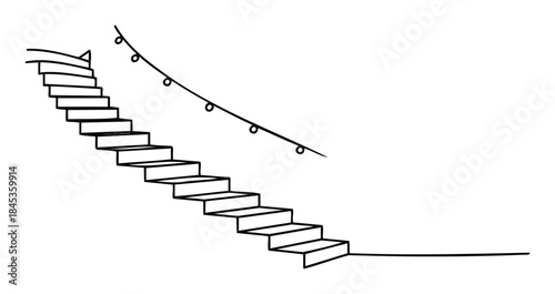 Simple black line drawing of stairs with a curved handrail featuring decorative circles, suitable for architectural concepts or graphic decoration.