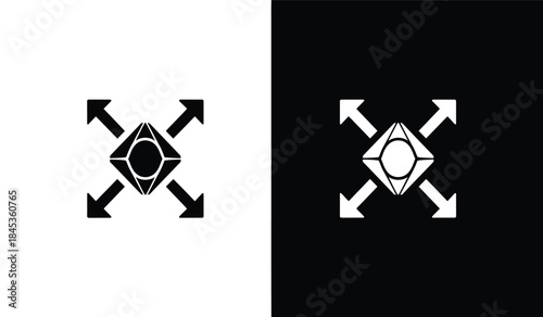 A striking visual composition features a diamond shape with outward pointing arrows presented in positive and negative contrast high quality professional detailed modern