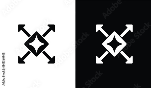 a striking visual composition features two symmetrical designs one in black on white and the other in white on black showcasing arrow like shapes