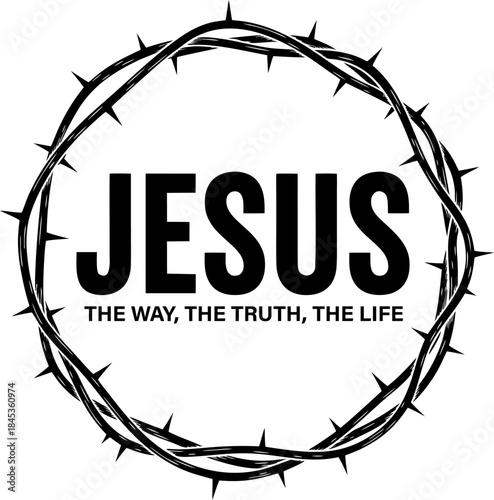 Jesus Christian Typography with Crown of Thorns