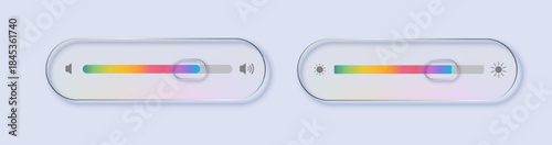 Liquid glass of ui elements showing volume and brightness settings. Concept for application interface. Vector