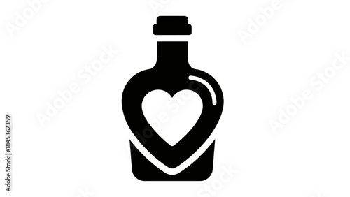 Minimalist Black and White Illustration of a Heart-Shaped Bottle with Lid