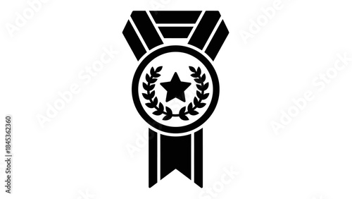 Minimalist black and white illustration of a medal with star and laurel wreath design for award