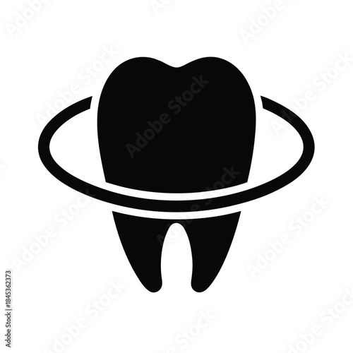 Black Tooth Icon With Two Curved Lines Vector Illustration