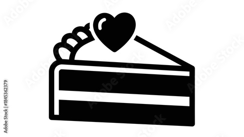 Minimalist Black and White Illustration of a Slice of Cake with a Heart on Top