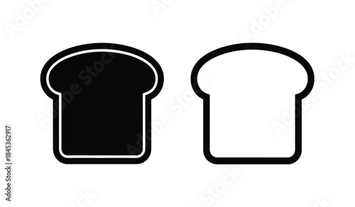A simple illustration depicts two slices of bread one solid black and the other an outline presented on a stark white background conveying simplicity