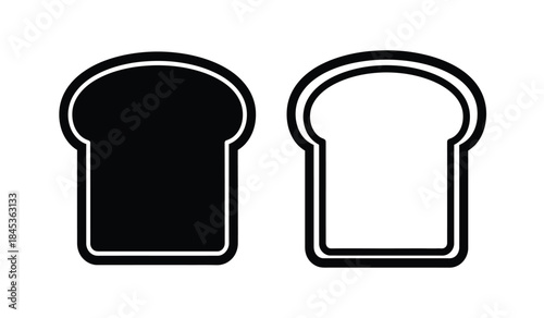 A simple graphic illustration showcases two slices of bread one filled with black and the other outlined against a stark white background