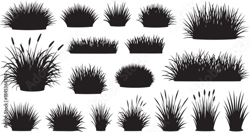 Black grass and cattail plant silhouette set