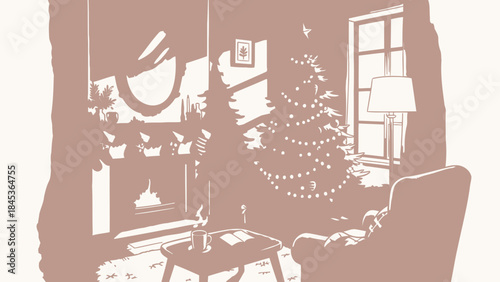 Cozy Christmas living room with fireplace and tree warm holiday atmosphere perfect for winter greeti