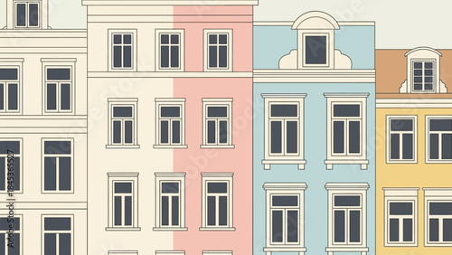 Cozy row of colorful houses with a charming pastel color palette, perfect for creating a warm and inviting urban atmosphere