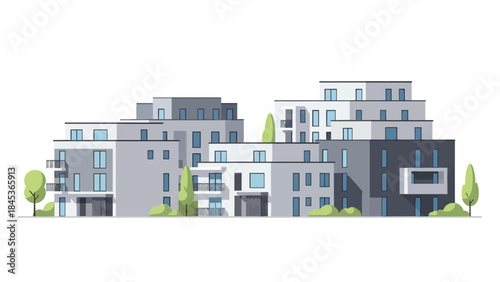 Modern Apartment Building Architecture with Contemporary Design and Lush Greenery Outdoors