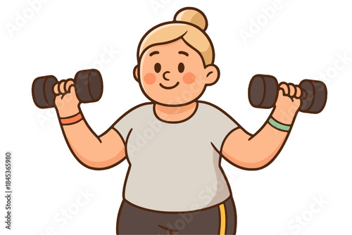 Smiling woman performing a workout with dumbbells
