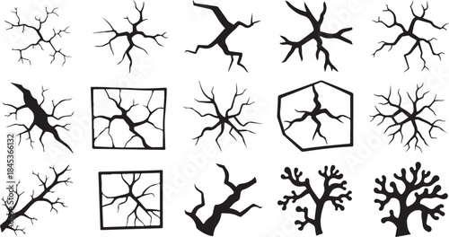 Collection of black crack vector shapes