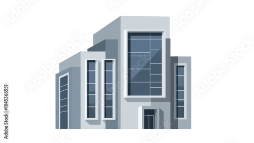 A modern, multi-story office building with large glass windows and a clean, geometric design.