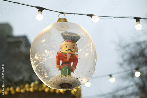 Nutcracker Ornament in Globe at Craiova Christmas Market