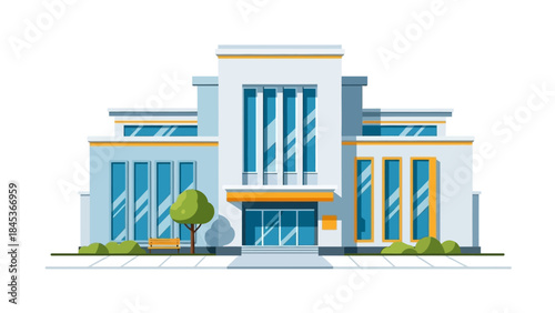 Modern urban building illustration featuring contemporary architecture with large windows and a clean, geometric facade, ideal for city planning or business design concepts
