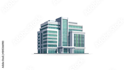 Contemporary multi-story commercial building design featuring sleek glass facades and a prominent entrance, symbolizing modern urban development and corporate success