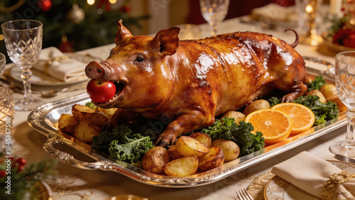 Grand Festive Centerpiece: Whole Roasted Suckling Pig