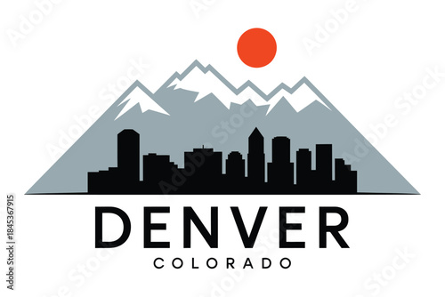 denver colorado skyline with rocky mountains vector illustration, featuring urban city buildings and scenic mountain landscapes, ideal for travel posters, tourism graphics, city branding, and modern 