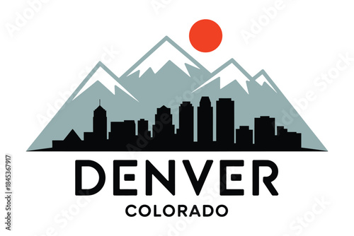 denver colorado skyline with rocky mountains vector illustration showcasing downtown architecture against a dramatic mountain backdrop, suitable for cityscape artwork, travel marketing materials, post