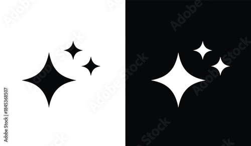 A striking visual composition featuring a stark black and white split adorned with scattered diamond shaped starbursts and glittering sparkles high quality professional