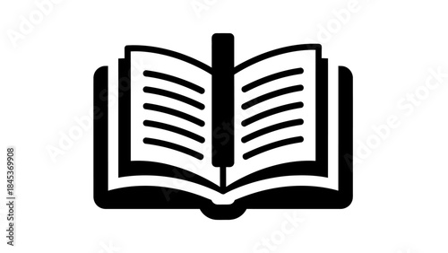 Minimalist Black and White Open Book Icon Representing Reading and Learning